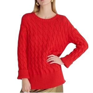 J.Crew S NEW Cotton Blend Cable Knit Side Slit Sweater Scarlett Red Holiday
